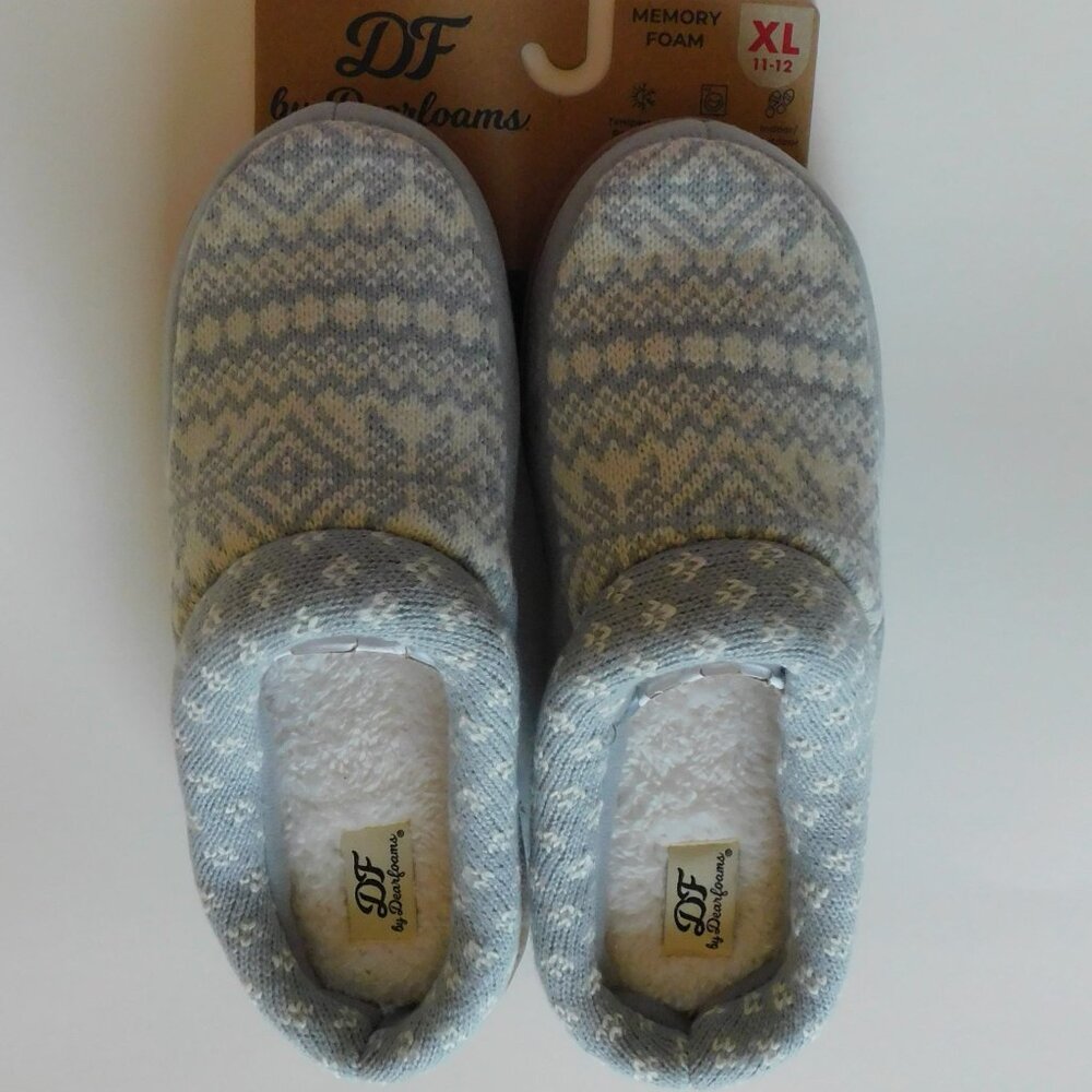 Dearfoams Womens X-Large 11-12 Gray Sweater Knit Indoor Outdoor Shoes